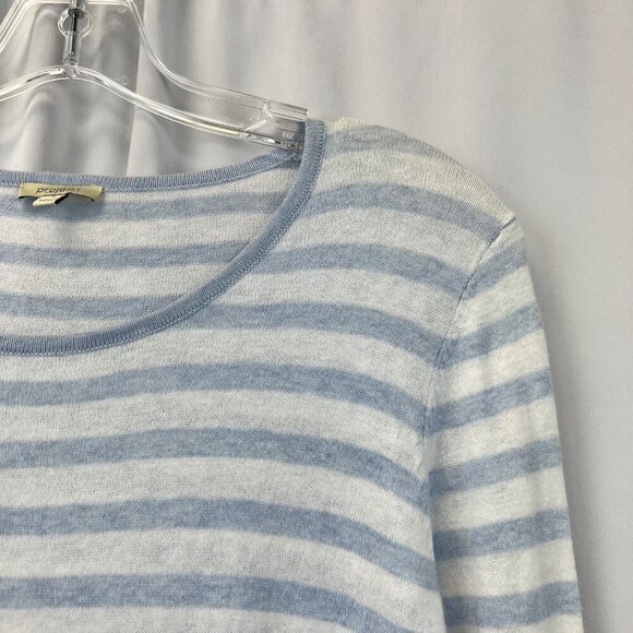 Project Women’s 3/4 Sleeve Scoop Neck Top Blue/White Striped Semi Sheer Small - Picture 3 of 8